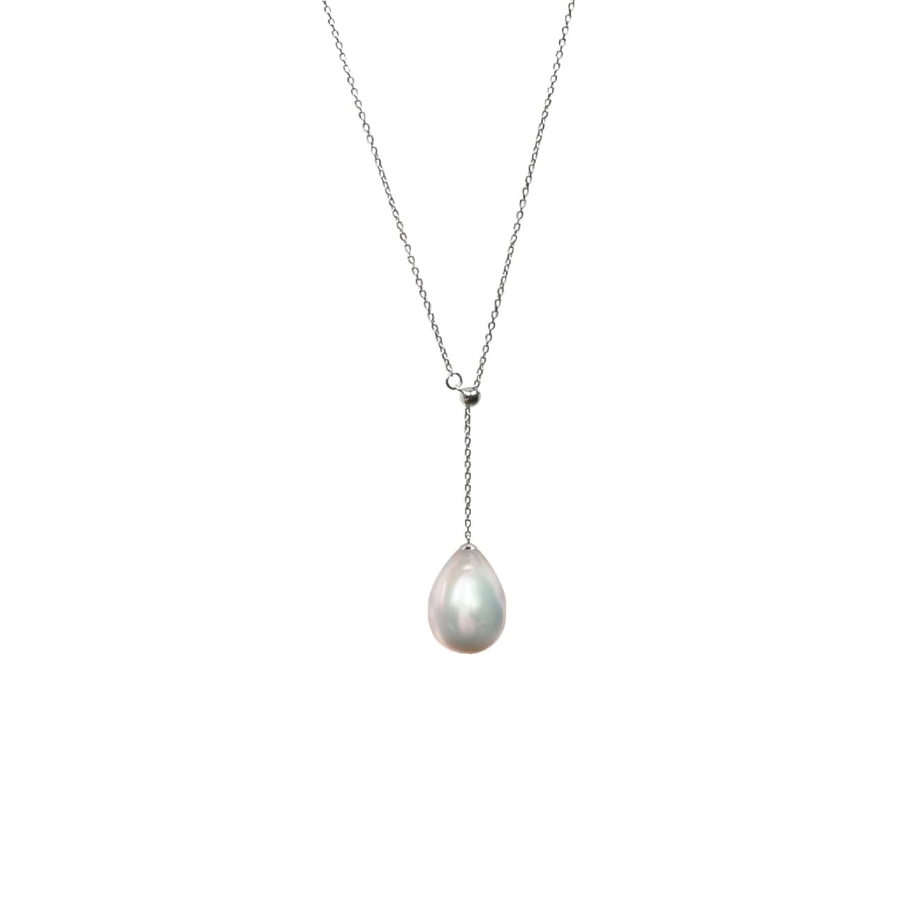 水滴型巴洛克南洋珍珠18K白金垂墜Ｙ字項鍊