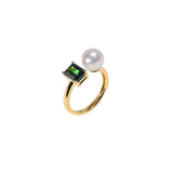 Verdant Fairylands Green Tourmaline Akoya Pearl Ring