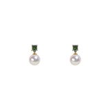 Verdant Fairylands Green Tourmaline Akoya Pearl Earrings