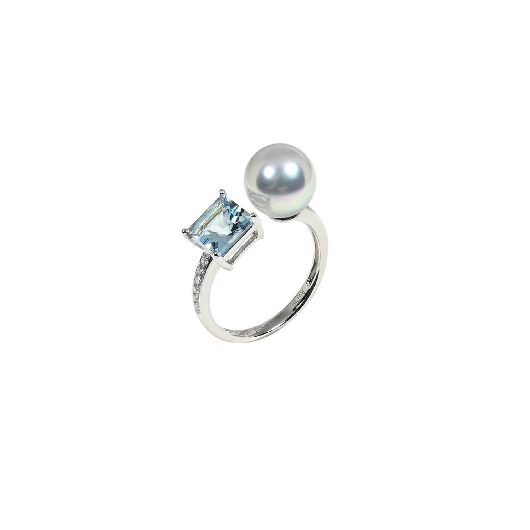 海洋之夢海藍寶珍珠鑽石戒指 Blue Horizon Aquamarine Akoya Pearl Diamond Ring