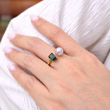 Verdant Fairylands Green Tourmaline Akoya Pearl Ring