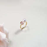 晨曦粉紅碧璽珍珠鑽石戒指Dawn Tourmaline Akoya Pearl Diamond Ring