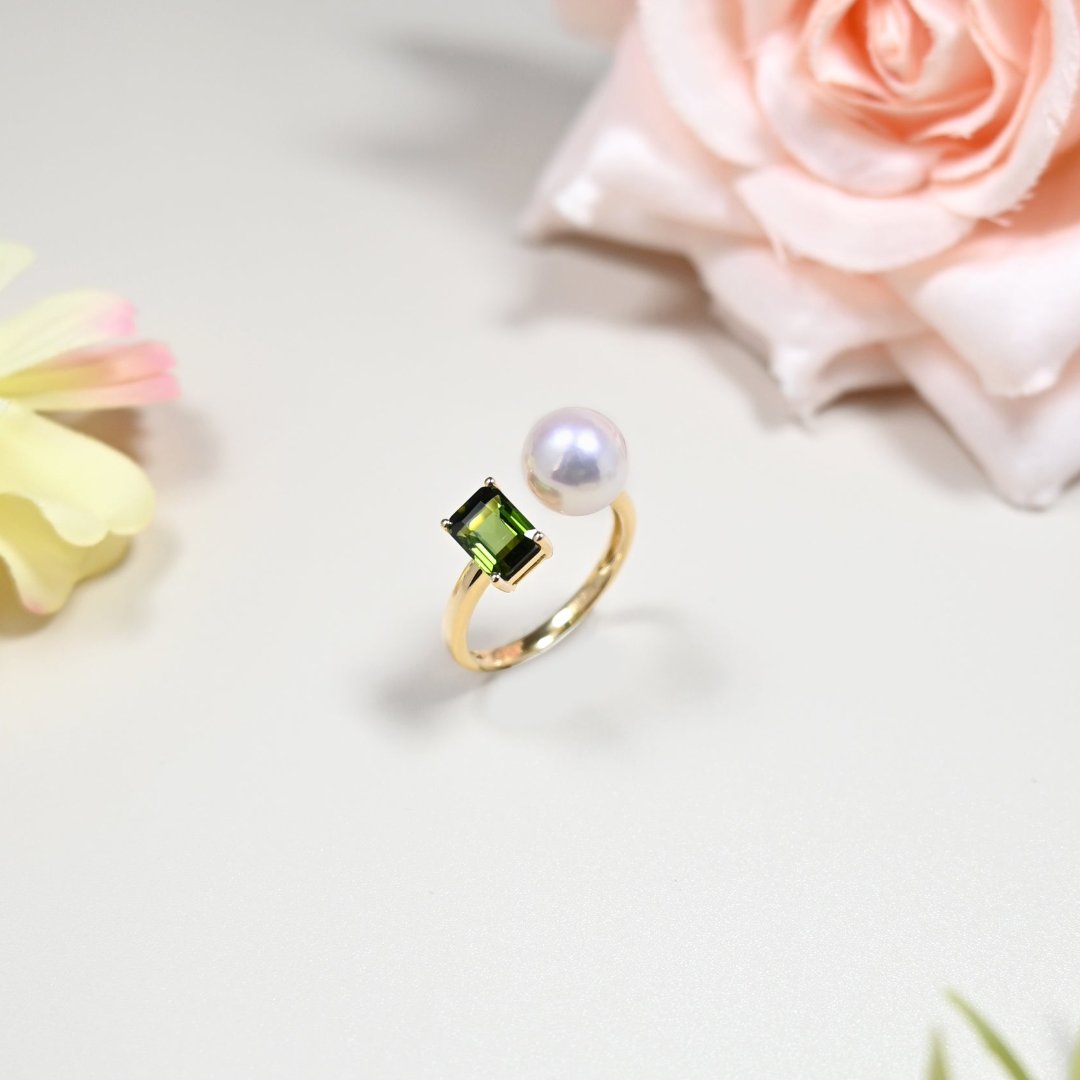 蔓蔓綠碧璽珍珠戒指 Verdant Fairylands Green Tourmaline Akoya Pearl Ring