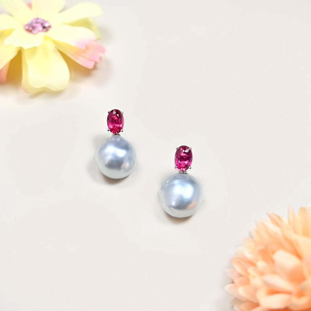 熾戀巴洛克珍珠耳環 Flame of Love Baroque Pearl Tourmaline Earrings