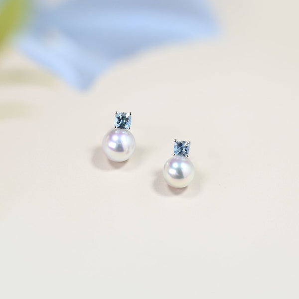 海洋之夢海藍寶珍珠耳環 Blue Horizon Akoya Pearl Earrings