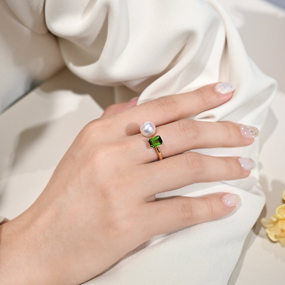 蔓蔓綠碧璽珍珠戒指 Verdant Fairylands Green Tourmaline Akoya Pearl Ring