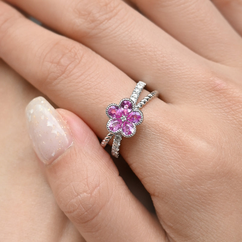 花霞粉剛鑽石戒指Flora Pink Sapphire Diamond Ring