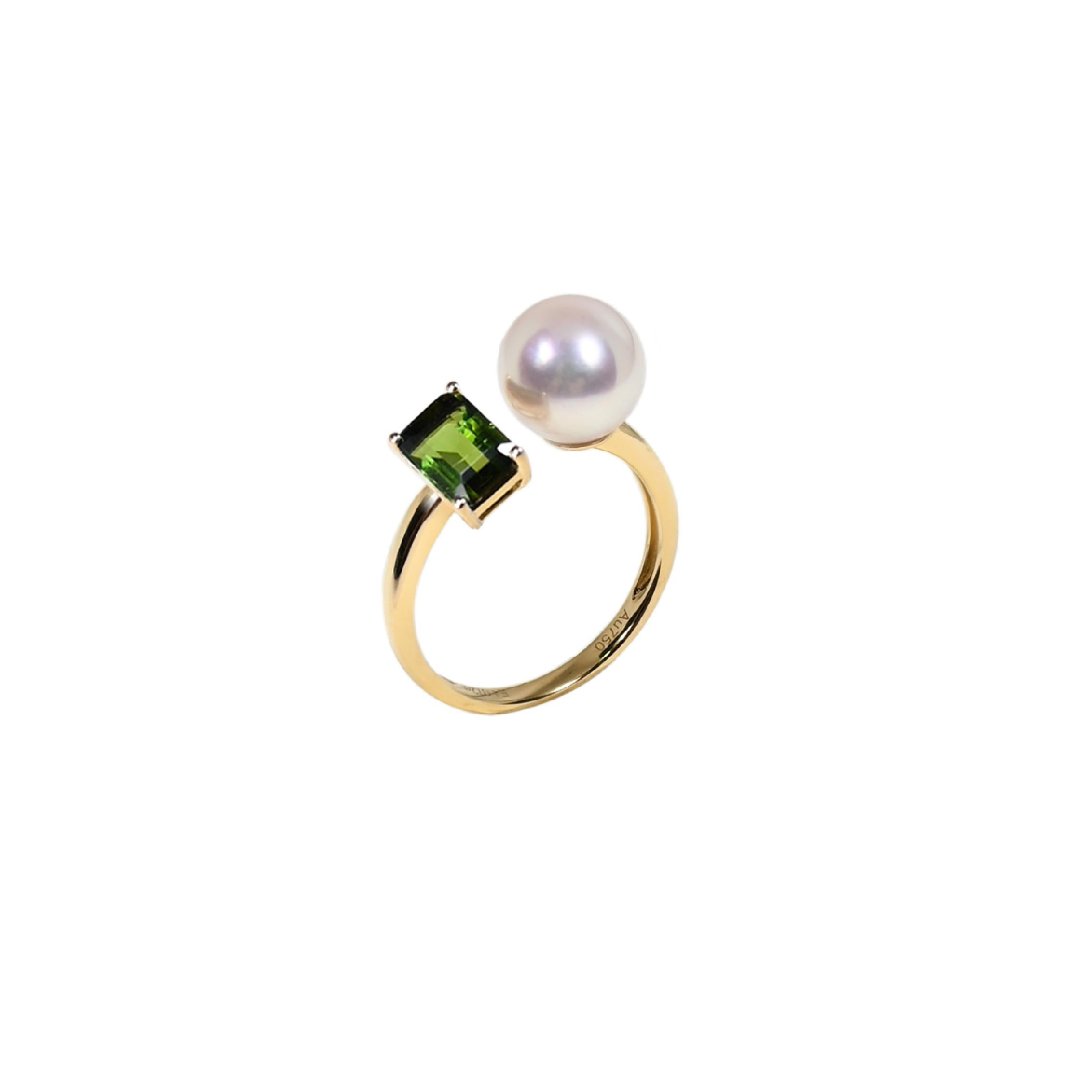 蔓蔓綠碧璽珍珠戒指 Verdant Fairylands Green Tourmaline Akoya Pearl Ring