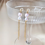 古典珍珠耳環，粉色Akoya搭配鑽石近拍照