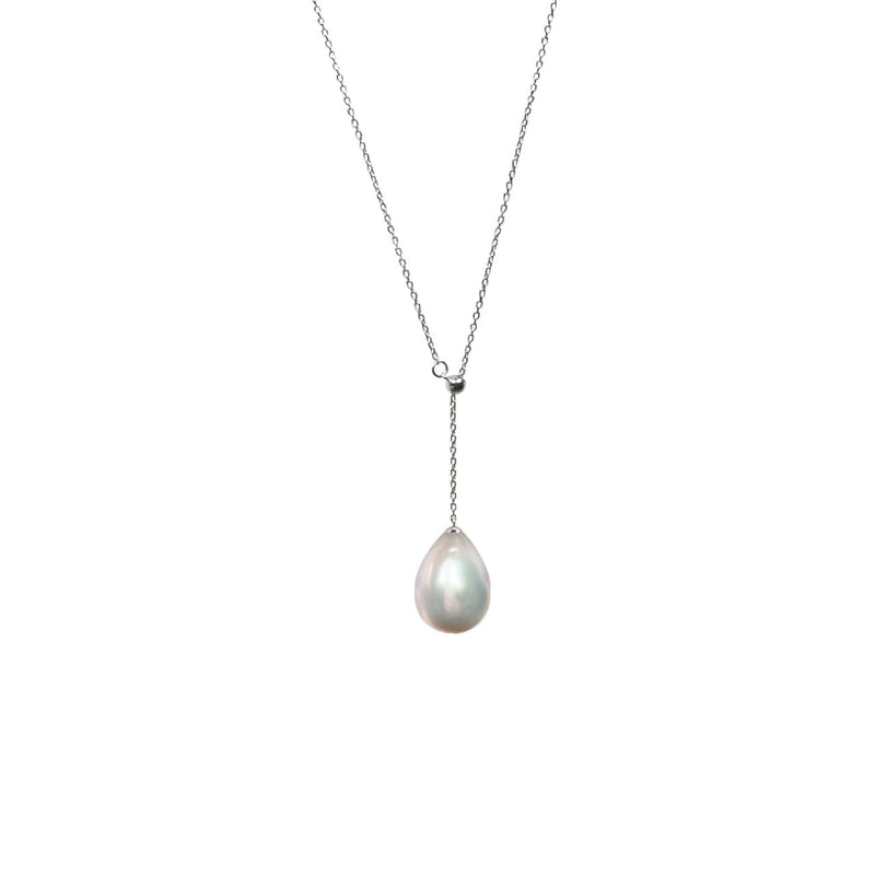 水滴型巴洛克南洋珍珠18K白金垂墜Ｙ字項鍊