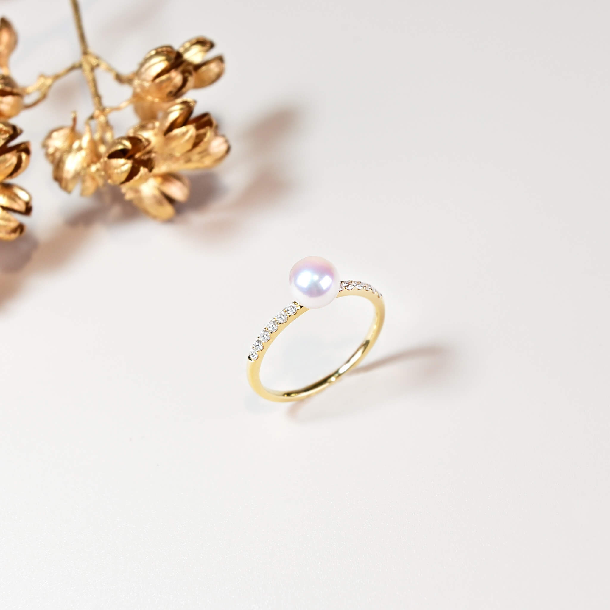 寵愛珍珠鑽石戒指平拍近照