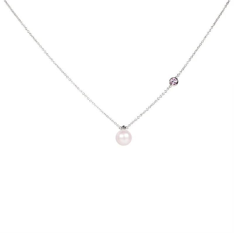 日本Akoya珍珠側鑲嵌粉紅剛玉18K白金項鍊