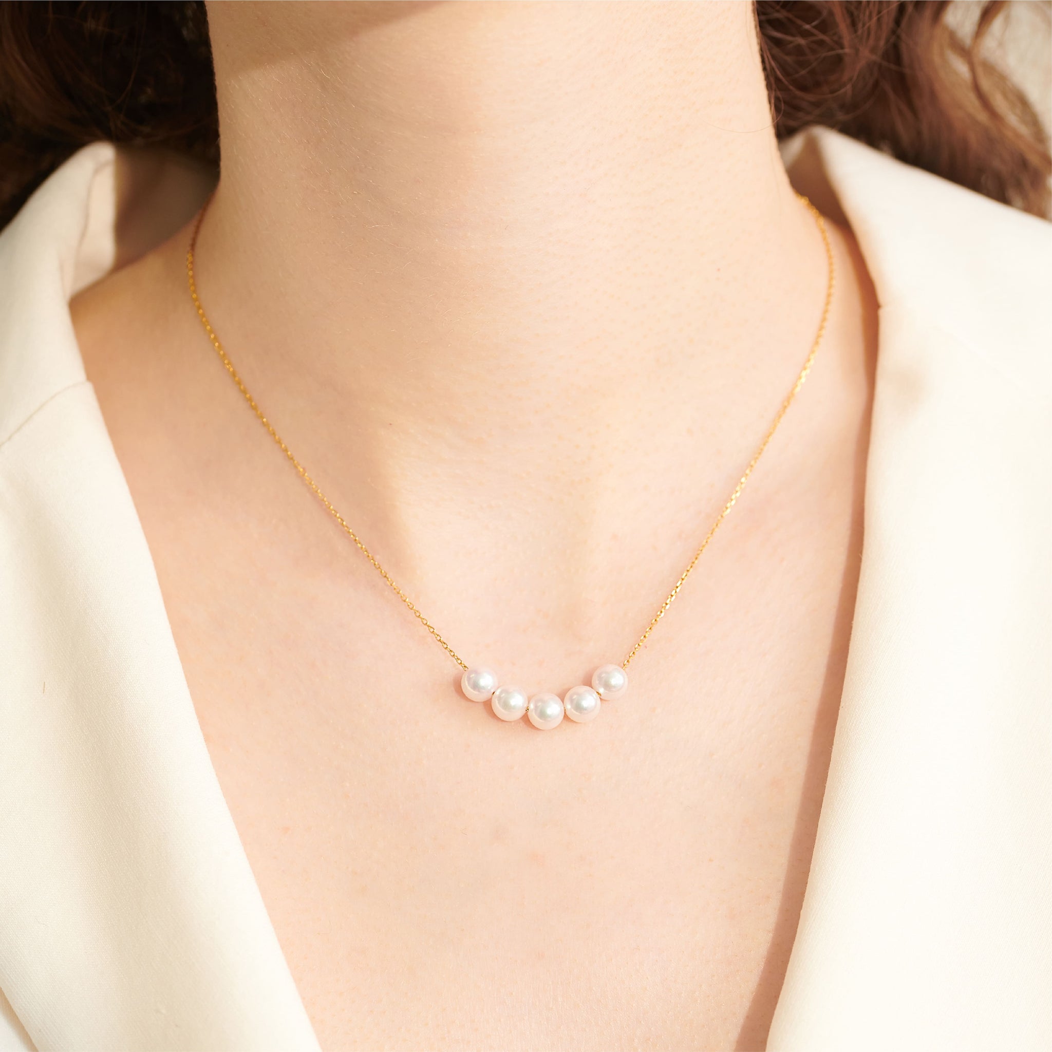 微笑珍珠項鍊正面實戴照